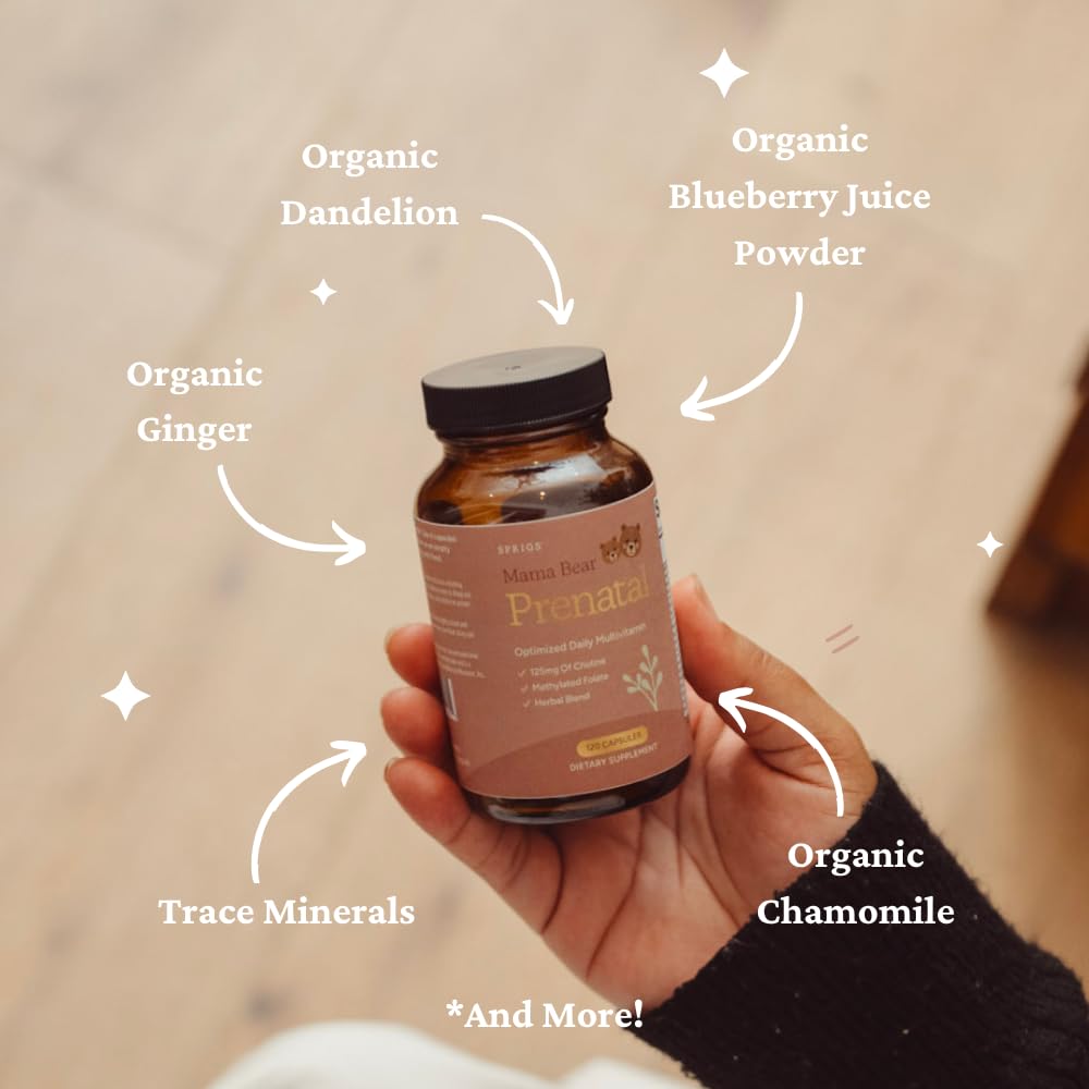 SPRIGS Mama Bear Prenatal Gold Multivitamin with Choline and Methylated Folate for Pregnancy Support Easy to Digest Prenatal Vitamins SPRIGS buy supplements canada