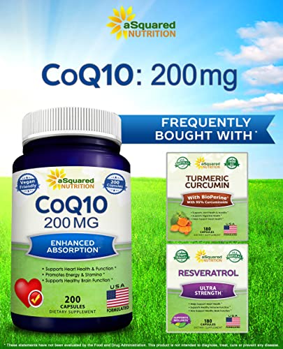 aSquared Nutrition CoQ10 (200 Capsules and 200mg) - High Absorption Vegan CO Q-10 aSquared Nutrition buy supplements canada