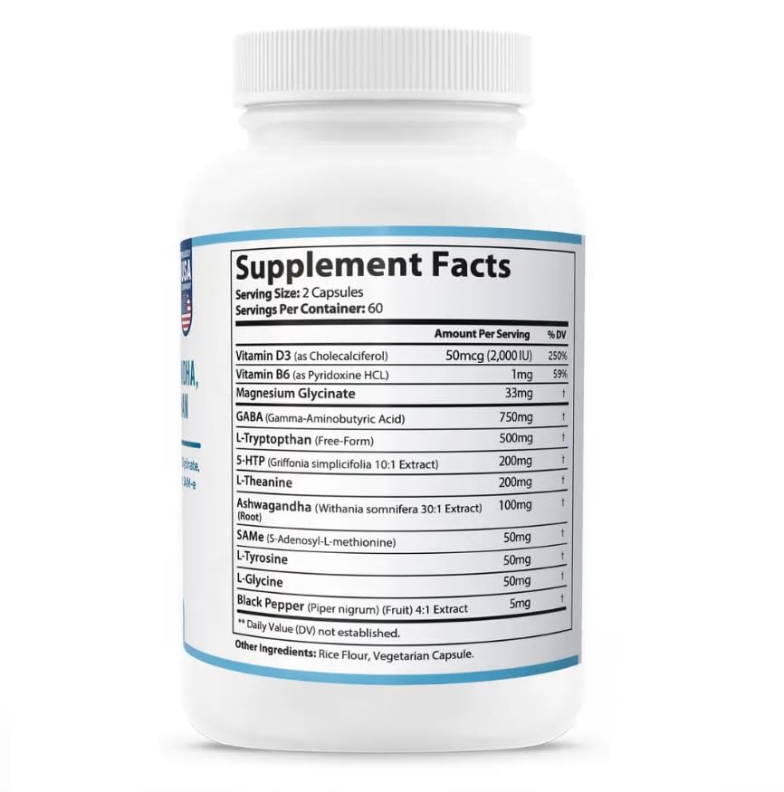 HARMONIFY GABA L-Theanine Supplements with Magnesium Glycinate, Ashwagandha, Same, 5-HTP and L-Tryptophan, 12 in 1 Supplements, 120 Capsules, 2000 mg HARMONIFY buy supplements canada
