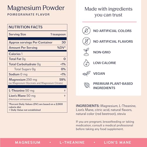 TRIP Magnesium Glycinate Powder with L-Theanine & Lion’s Mane, Sugar Free Magnesium Supplement for Adults, 250mg Magnesium per Drink Mix Serving, Pomegranate Orange Blossom, 1 Bag - 30 Servings TRIP buy supplements canada