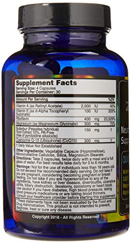 Migraine Relief, Quad-Formula with PA-Free Butterbur (150mg), CoQ10 (300mg), Magnesium Glycinate (300mg), High-Dose Riboflavin (400mg) - MigrA Zero (120 Caps) Optimal Dosing for Migraine Sufferers Iconis Bioceuticals buy supplements canada