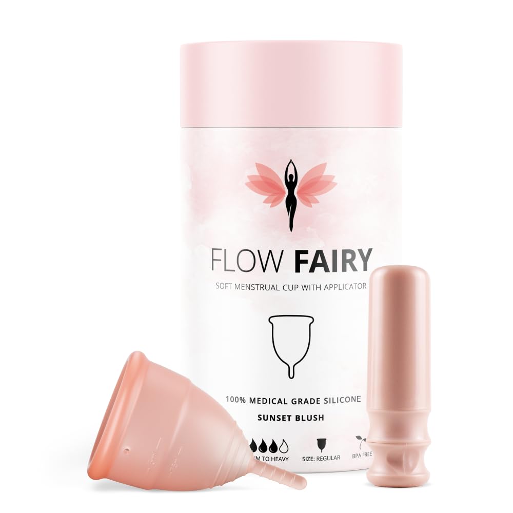 Flow Fairy Reusable Menstrual Cup with Applicator for Easy Insertion- 100% Medical Grade Silicone Period Cup Flow Fairy buy supplements canada