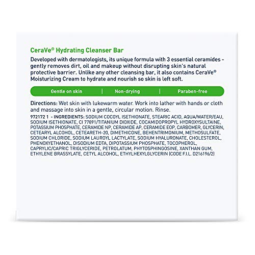 CeraVe Hydrating Cleanser Bar, Soap-Free Body and Facial Cleanser with 5% Moisturizing Cream, Fragrance-Free, 2-Pack, 4.5 Ounce Each CeraVe buy supplements canada