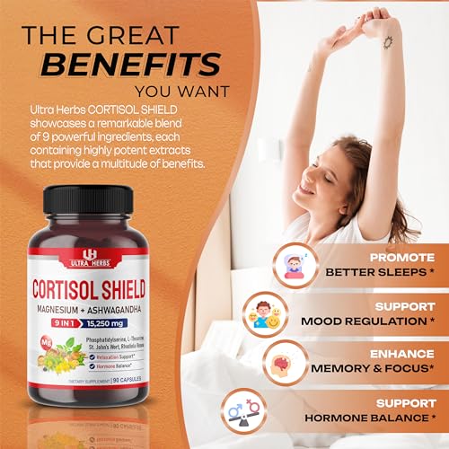 CORTISOL SHIELD 9 IN 1 - 15,250mg Magnesium + Ashwagandha with Phosphatidylserine ULTRA HERBS buy supplements canada