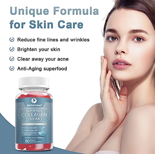 **New**Advanced Collagen Gummies 2000mg - Promote Skin Elasticity, Hair Growth, and Joint Health - Delicious Berry AlphaStateSciences buy supplements canada