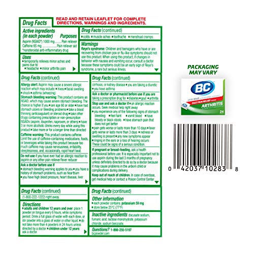 BC Pain Relief Powder, Arthritis Pain, 24 ct (Pack of 1) BC buy supplements canada