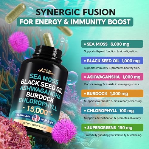 Irish Sea Moss | Black Seed Oil | Ashwagandha | Burdock | Chlorophyll | Supergreens NUTRAHARMONY buy supplements canada