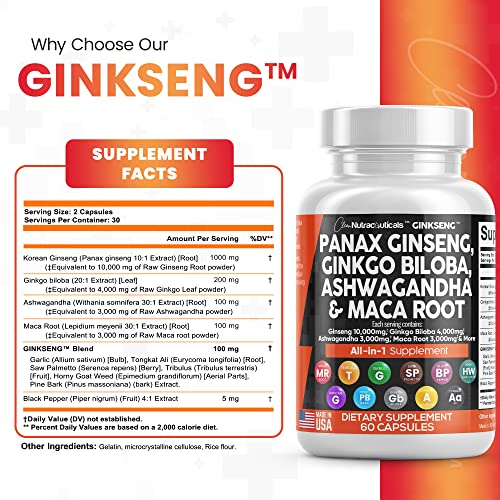 Panax Ginseng 10000mg Ginkgo Biloba 4000mg Ashwagandha Maca Root Clean Nutraceuticals buy supplements canada