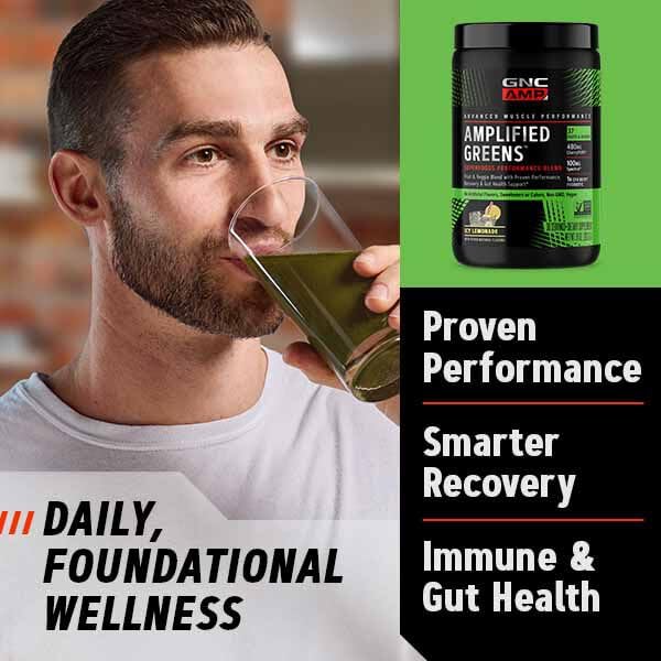 GNC AMP Amplified Greens Superfoods Performance Blend - Vegan Athlete Superfood Drink - Blueberry Pomegranate - 9.9 Oz (30 Servings) GNC buy supplements canada
