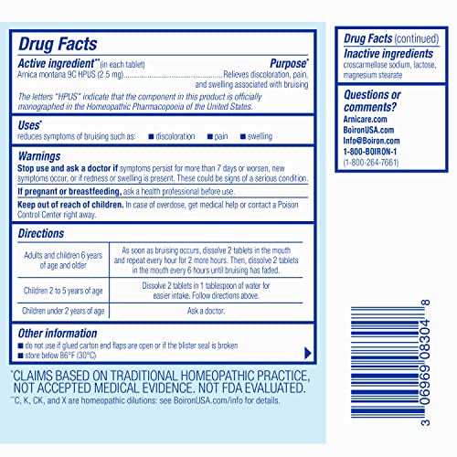 Boiron Arnicare Bruise for Relief of Pain or Swelling from Injuries, and Discoloration of Bruises - 60 Tablets Boiron buy supplements canada