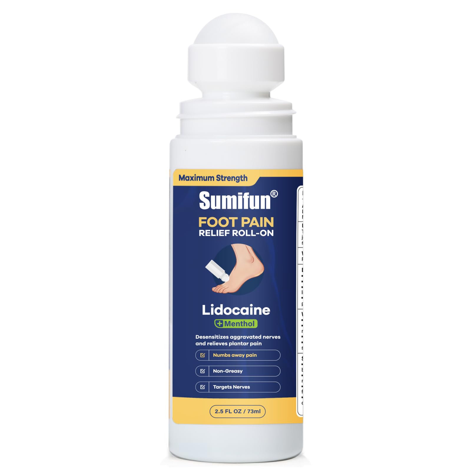 Sumifun Foot Pain Relief Lidocaine Roll-On - Maximum Strength OTC for Plantar Fasciitis & Heel Pain - Fast-Drying, Non-Greasy Formula, 2.5 Fl Oz Sumifun buy supplements canada