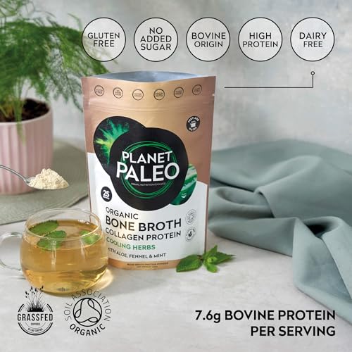 Planet Paleo Organic Bone Broth - Cooling Herbs (450g, 50 Servings) Organic, Grass Fed, High Protein Planet Paleo buy supplements canada