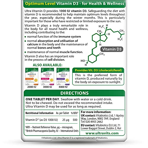 Vitabiotics Ultra Vitamin D Tablets 1000IU Optimum Level -96 count (Pack of 1) Vitabiotics Ultra buy supplements canada