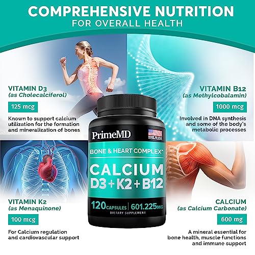 Calcium 600mg, Vitamin D3 K2 B12 Supplement - For Heart, Bone & Immune Support PrimeMD buy supplements canada