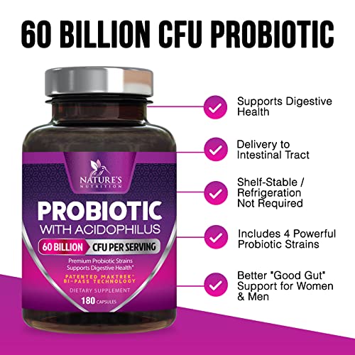 Probiotics, 60 Billion CFU per Serving, Probiotic with Prebiotics for Digestive & Immune Health Nature's Nutrition buy supplements canada