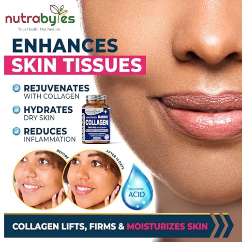 High Strength Marine Collagen 2400mg with Hyaluronic Acid 100mg, Biotin, Vitamin C, D3, B12 and Silica NUTRABYTES buy supplements canada