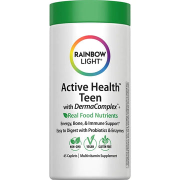 Rainbow Light Teen Multivitamin | 45 Caplets | for Boys and Girls | with DermaComplex, Real Food Nutrients & Iron | Rainbow Light buy supplements canada