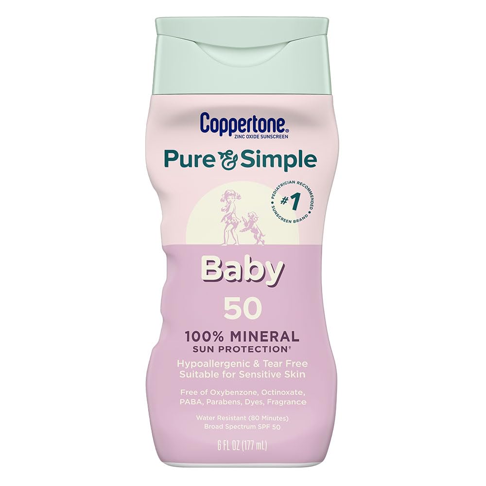 Coppertone Pure and Simple Baby Sunscreen Lotion SPF 50, Zinc Oxide Mineral Sunscreen for Babies, Hypoallergenic and Tear Free, 6 Fl Oz Bottle Coppertone buy supplements canada