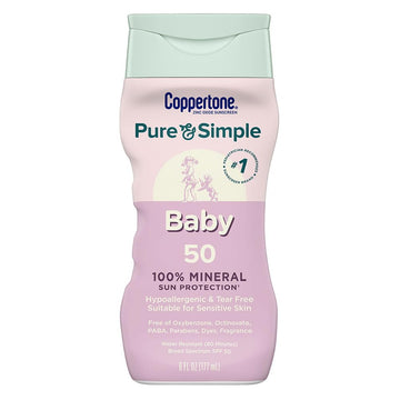 Coppertone Pure and Simple Baby Sunscreen Lotion SPF 50, Zinc Oxide Mineral Sunscreen for Babies, Hypoallergenic and Tear Free, 6 Fl Oz Bottle Coppertone buy supplements canada