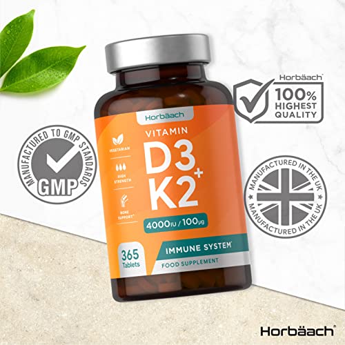 Vitamin D3 K2 High Strength Tablets | 365 Count | Vitamin D3 4000iu and Vitamin K2 MK7 Horbäach buy supplements canada