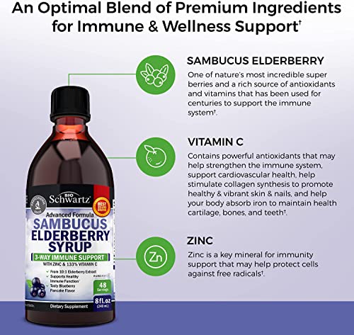 Elderberry Syrup for Kids and Adults - Natural Immune Support with Zinc and Vitamin C BioSchwartz buy supplements canada