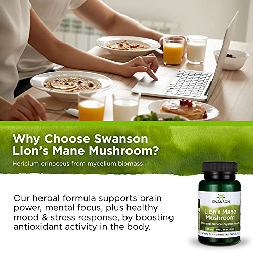 Swanson Lion's Mane Mushroom Capsules - 500 mg Each, 60 Capsules Swanson buy supplements canada