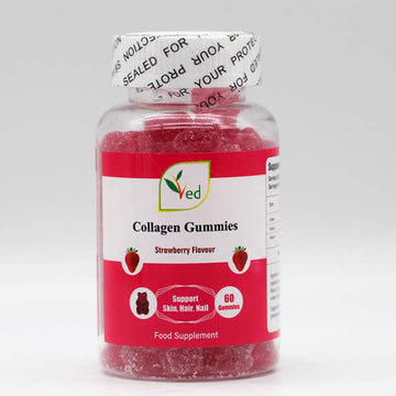Ved Collagen Gummies; Chew Gummies Strawberry Flavour, Raw Unfiltered Collagen Gummies Ved buy supplements canada