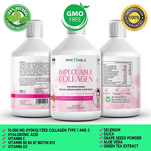 IMPECCABLE Collagen 10.000mg hydrolyzed Sugar Free Liquid Marine Collagen | Supplements for Women and Men Impeccable buy supplements canada