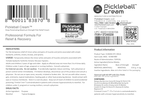 Pickleball Cream PRE-Game Warm UP SPF 60 Joint & Muscle Therapy Cream Grip Strength Pickleball Paddle Control Accurate Ball Shots Joints Muscles Metabolism Oxygen Pain Prevention Maximum Performance Pickleball Cream buy supplements canada