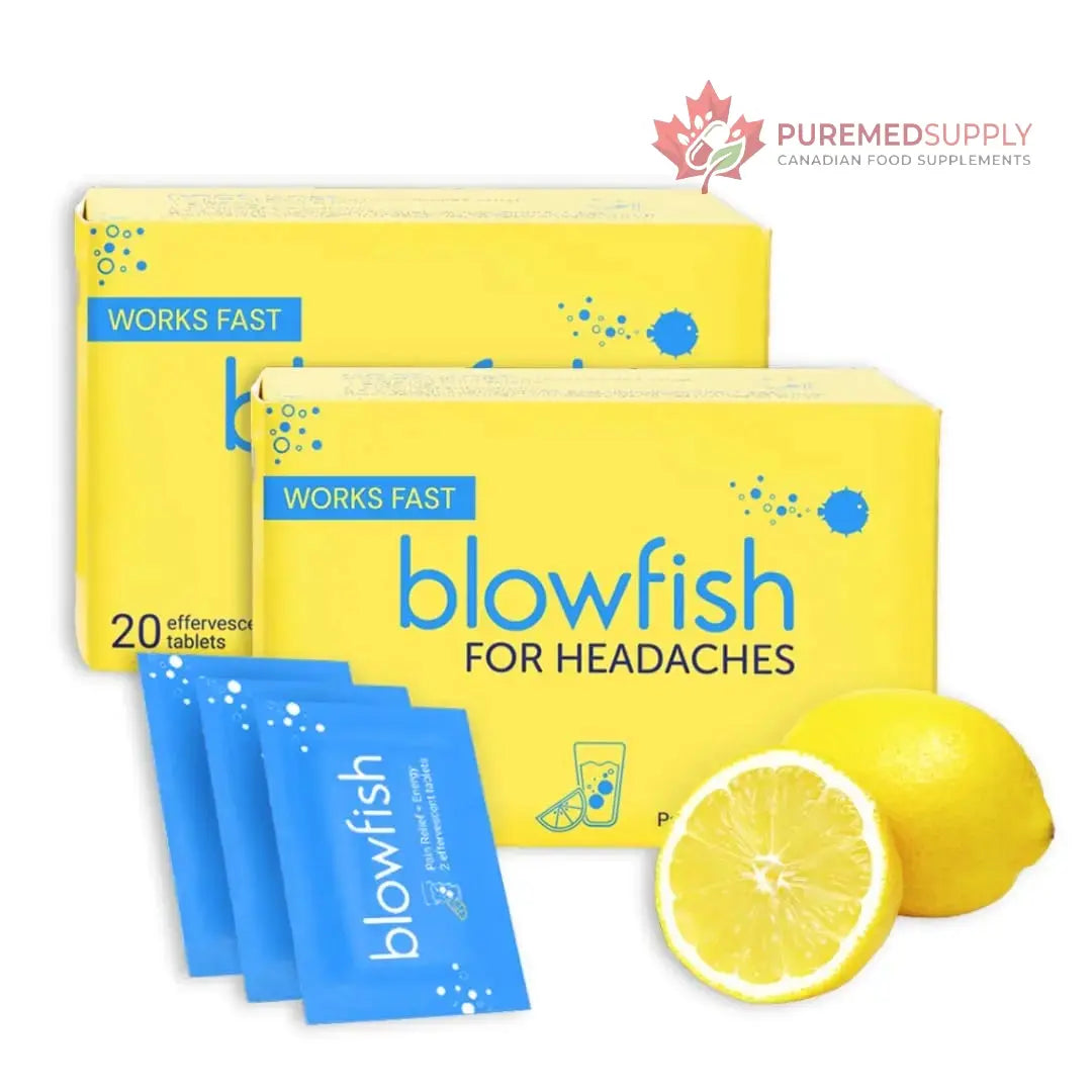 Blowfish for Headaches | Maximum Strength Effervescent Pain Relief Tablets – Treats Headaches Fast, 2X Faster Than Pills – Lemon Flavor (2 Pack) Blowfish buy supplements canada