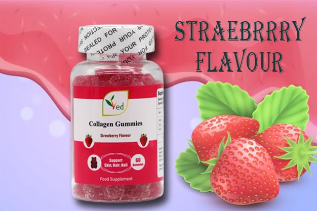 Ved Collagen Gummies; Chew Gummies Strawberry Flavour, Raw Unfiltered Collagen Gummies Ved buy supplements canada