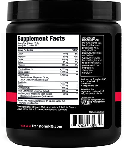 TransformHQ Pre-Workout 28 Servings - Perform - Gluten Free, Non-GMO (Blue Raspberry) TransformHQ buy supplements canada
