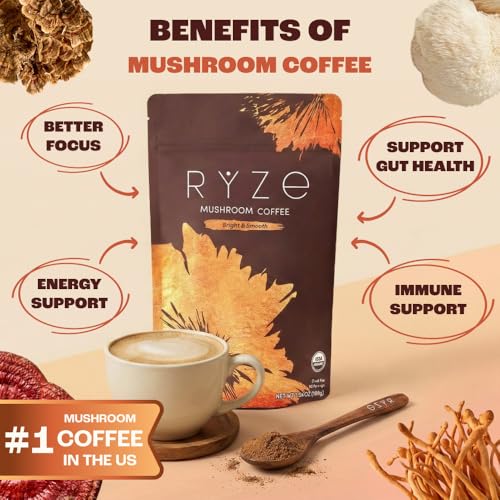 RYZE SUPERFOODS Mushroom Medium Roast Coffee USDA Organic with 6 Adaptogenic Mushrooms, USA Grown Instant Coffee for Better Energy RYZE SUPERFOODS buy supplements canada