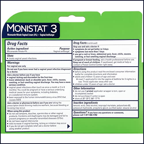 Monistat 3 Day Yeast Infection Treatment for Women, 3 Miconazole Pre-Filled Cream Applicators, 1 Pack Monistat buy supplements canada
