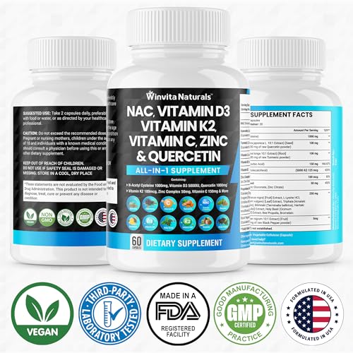 NAC Supplement N-Acetyl Cysteine 1000mg Vitamin C Vitamin D3 K2, Zinc, Turmeric Curcumin Winvita Naturals buy supplements canada
