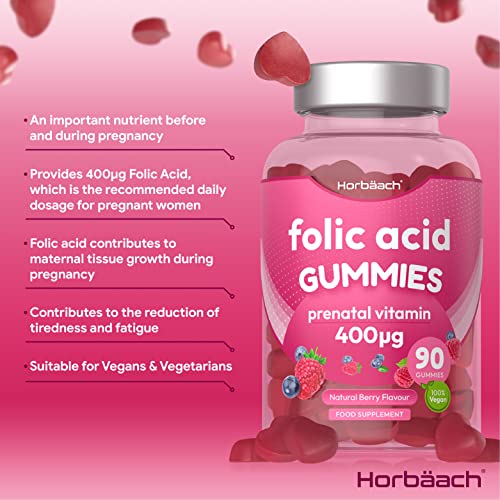 Folic Acid Gummies 400 mcg | 90 Count | Natural Berry Flavour | High Strength Prenatal Horbäach buy supplements canada