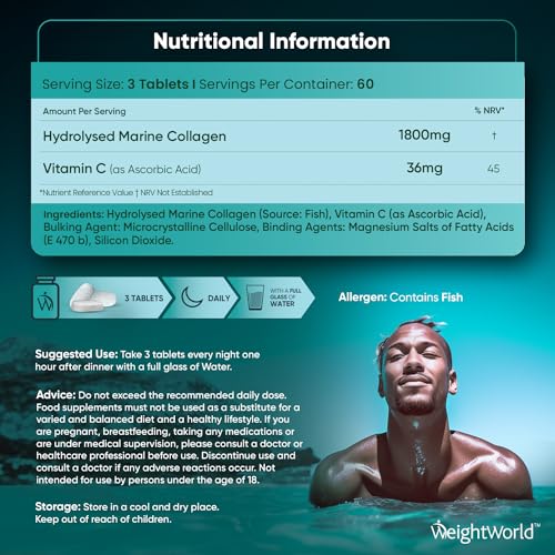Hydrolysed Marine Collagen Tablets 1800mg - Collagen Supplements for Skin, Hair, and Slumber- for Men & Women WeightWorld buy supplements canada