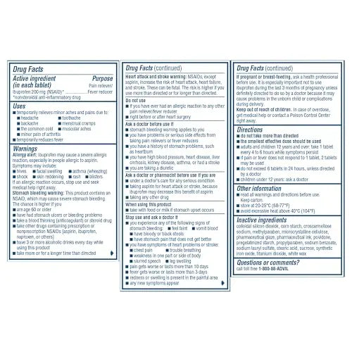 Advil Pain Reliever and Fever Reducer, Pain Relief Medicine with Ibuprofen 200mg for Headache, Backache, Menstrual Pain and Joint Pain Relief - 100 Coated Tablets Advil buy supplements canada