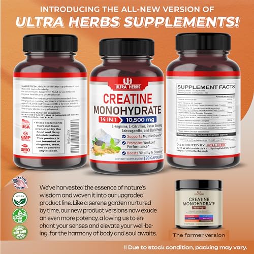 Ultra Creatine Pills Muscle Growth 9800mg Creatine Monohydrate Capsules w Ginseng ULTRA HERBS buy supplements canada