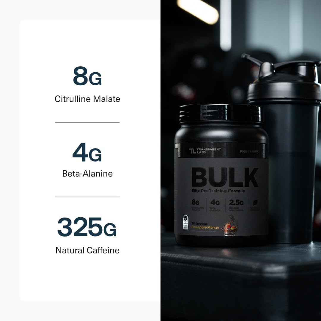 Transparent Labs Bulk Black Pre Workout - Clinically Dosed, Sugar Free Preworkout for Men and Women with Beta Alanine Powder, Citrulline Malate Transparent Labs buy supplements canada