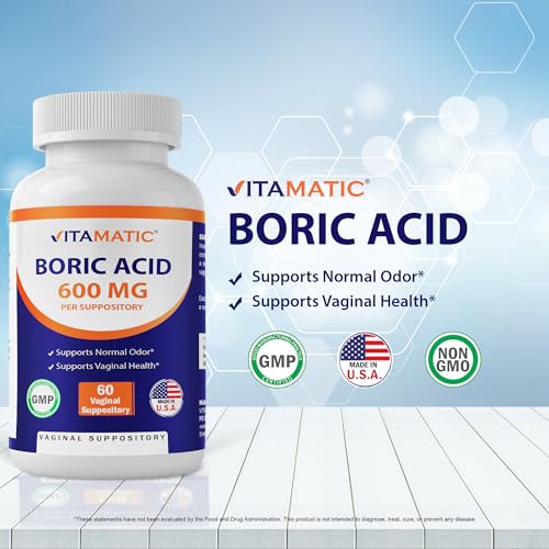 Vitamatic Boric Acid Vaginal Suppositories 600 mg USP Grade Boric Acid in Vegetarian Capsule Shell - 60 Count Vitamatic buy supplements canada