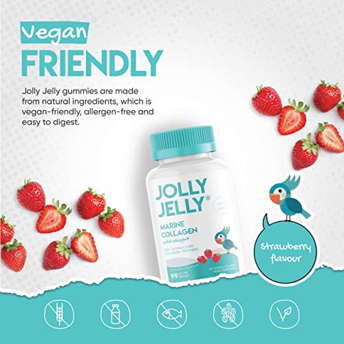 Marine Collagen Gummies by Jolly Jelly® - Wild-Caught Marine Collagen Tapioca Gummies - Type 1 Hydrolysed Collagen - Strawberry Flavour - 60 Gummies. JOLLY JELLY buy supplements canada
