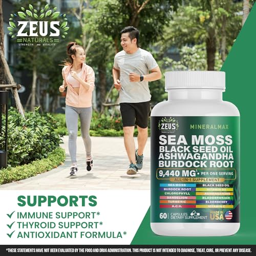 Sea Moss Capsules with Black Seed Oil, Burdock Root, Bladderwrack, Turmeric, Ashwagan Zeus Naturals buy supplements canada