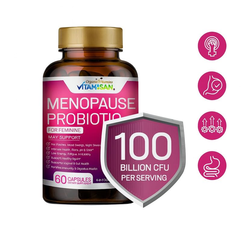 Menopause Support for Women – Hormone-Free Prebiotics & Probiotics 100 Billion CFU with Black Cohosh & Ashwagandha | Feminine Care, pH Balance, Vaginal Health, Hot Flashes, Night Sweats & Mood Swings VITAMISAN buy supplements canada