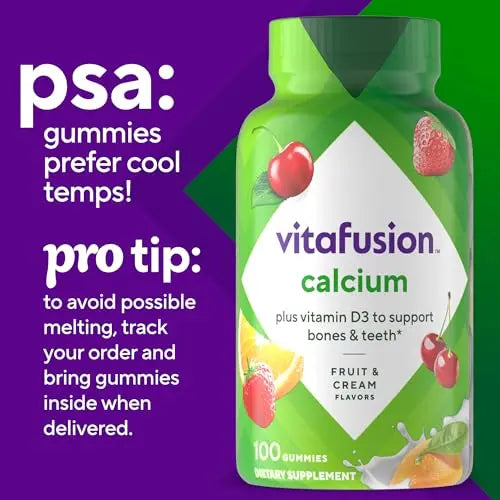 vitafusion Chewable Calcium Gummy Vitamins for Bone and Teeth Support, Calcium Gummies, Fruit and Cream Flavor, 100 Count, 50 Day Supply Vitafusion buy supplements canada