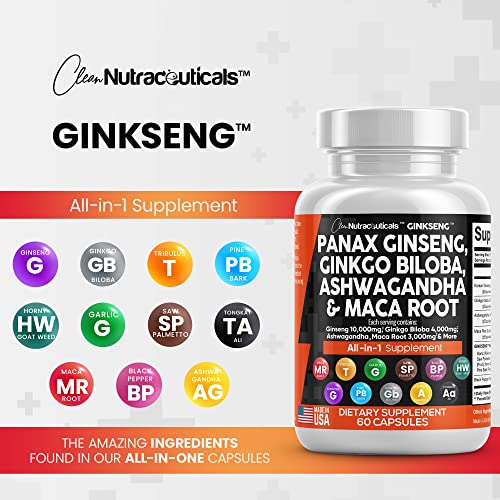 Panax Ginseng 10000mg Ginkgo Biloba 4000mg Ashwagandha Maca Root Clean Nutraceuticals buy supplements canada