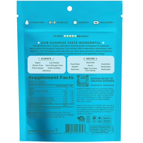 Plant People WonderHydrate Electrolyte Gummies – Vegan Hydration Supplement with Magnesium, Potassium, Zinc, Vitamin C & Himalayan Sea Salt – Zero Sugar Lychee (42 Count) Plant People buy supplements canada