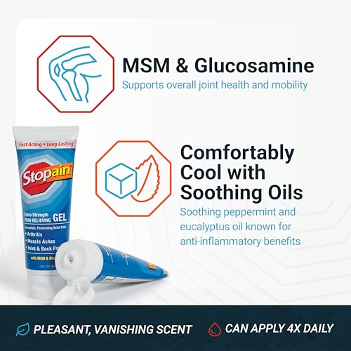 Stopain Pain Relief Gel 3oz USA Made, Max Strength Fast Acting with MSM, Glucosamine, Menthol for Arthritis, Lower Back Sciatica, Knee, Neck, HSA FSA Approved Topical Analgesic Products Stopain buy supplements canada