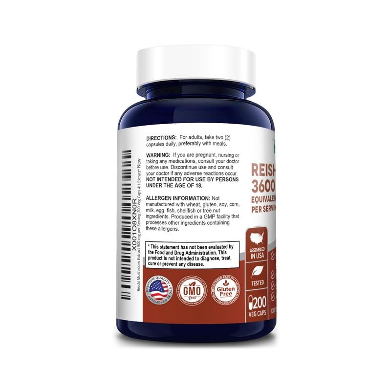 NusaPure Reishi Mushroom 4:1 Extract, 900 mg Equivalent to 3,600mg per Capsule 200 Veggie Caps Vegan, Non-GMO, Gluten-Free NusaPure buy supplements canada