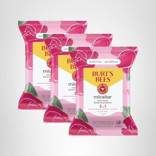 Burt’s Bees Micellar Rose Water Facial Towelettes, 100% Plant Based Cloth; 99% Natural Origin; Remove Makeup, Cleanse, Hydrate; No Oily Residue; All Skin Types; 30 Ct, Pack of 3 (Pack May Vary) Burt's Bees buy supplements canada